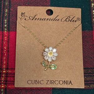 NEW Amanda Blu Gold Daisy Flower Cubic Zirconia Necklace Colored Stones